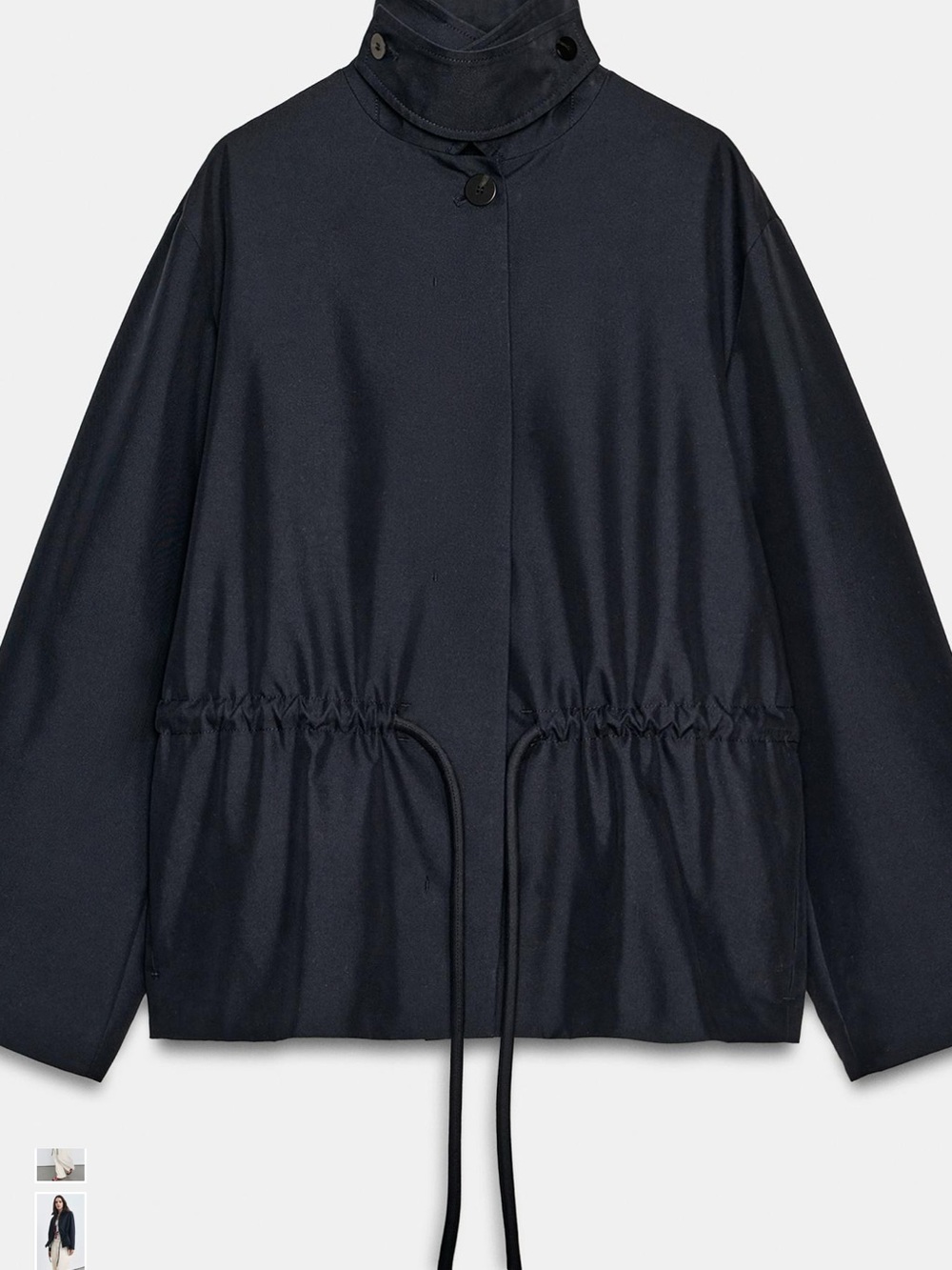 Zara Black Drawstring-Waist Trench Jacket